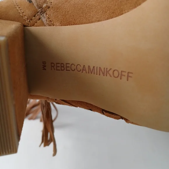 Rebecca Minkoff Illan Tan Suede Fringed Ankle Boots Size 9 Almond Toe Bohemian - Picture 11 of 12
